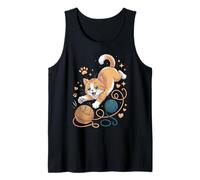 Cute Ginger Cat Playing with Yarn Hearts Camiseta sin Mangas