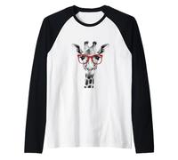 Cute Giraffe in Red Sunglasses Graphic T-Shirt Funny Animal Camiseta Manga Raglan