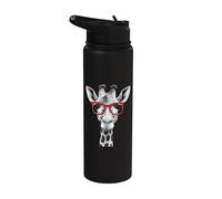 Cute Giraffe in Red Sunglasses Graphic T-Shirt Funny Animal Stainless Steel Insulated Water Bottle