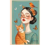 Cute Girl and Ginger Cat Notebook: Aesthetic Orange Cat and Butterfly Illustration Lined Journal, Inspirational Quote Cover, 6x9 Inches 120 Pages, Gift for Cat Lovers and Writers