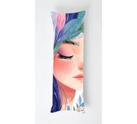 Cute Girl Body Pillow Case Cover 35x100cm, Long Backrest Cushion Pillow Protector with Zipper, Decorative Bedding Pillowcase, Soft Body Pillow Cover for Couch Bedroom Plants