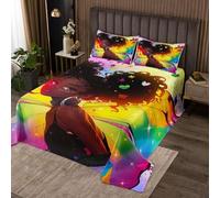 Cute Girl Coverlet Set M Size Rainbow Butterfly American Style Acuarela Graffiti Durable Edredón, Estrellas Glitter Tema Africano Juego de edredón negro, con 2 fundas de almohada