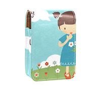 Cute Girl - Estuche portátil para pintalabios para viajes, mini caja de almacenamiento de lápiz labial con espejo para mujeres y mujeres, bolsa de cosméticos de cuero, Varios colores, 9.5x2x7 cm/3.7x0.8x2.7 in