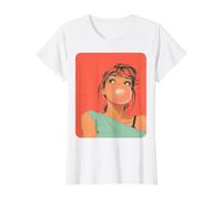Cute Girl Pink Bubble Gum Anime Mujer Kawaii Camiseta gráfica económica, Mujer, Blanco, S