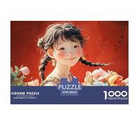 Cute Girl with Her Hair in Two Brids 1000 Pcs Premium-Karton Puzzle Flower Girl Stressabbau Kreatives Spiel Puzzles Als Wohnaccessoires 38x26cm/1000pcs