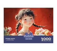 Cute Girl with Her Hair in Two Brids 1000 Stück Premium-Karton Puzzle Flower Girl Lebendige Bilder Familienspiel Puzzles Als Geburtstagsgeschenke 52x38cm/1000pcs