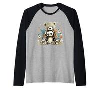 Cute Girls Teddy Bear and Ted Friend Floral Cottagecore Camiseta Manga Raglan