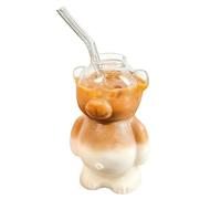 Cute Glass Cups - Glass Bear Clear Tumbler with Straw 320ml 9.3x7.3x14cm Reusable Drinkware, Transparent Coffee Mug | Beverage Cup for Iced Hot Tea Milk Juice Water Cocktail Beer Wine Home Bar