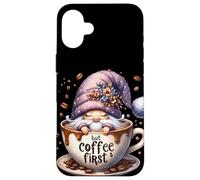 Cute GNOME Coffee Mug with Funny Saying But Coffee First Carcasa para iPhone 16 Plus