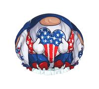 Cute Gnomes In Usa Pattern Gorro de ducha y gorro de baño para mujer, gorros de ducha impermeables de gran tamaño reversibles grandes diseñados para todas las longitudes de cabello, gorro de baño el