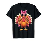 Cute Gobble Pink Bow Turkey Girls Toddler Fall Thanksgiving Camiseta