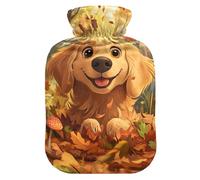 Cute Golden Dog Big Eyes - Botella de agua caliente con pies de cubierta suave y calentador de cama, bolsa de agua caliente para calambres menstruales, 2 litros