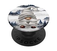 Cute Grey GNOME Pine Trees In Fog For Hiking Camping Gnomie PopSockets PopGrip Adhesivo