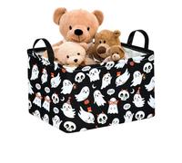 Cute Halloween Basket - Funny Spooky Storage Box, Seasonal Decorative Tote, | Spooky Halloween Storage - Woven Material, Bat/Pumpkin Print, Sturdy Carry Handles, Removable Liner Bag, Fun