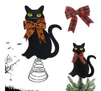 Cute Halloween Cat Tree Topper Ornaments For Holiday Winter Christmas Party Supplies Living Room Home Indoor | Cat Tree Topper Christmas | Treetop Ornament Celebration with Bow