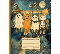 Cute Halloween Cats on Witch Broom Lined Journal: Spooky Ghost, Pumpkin and Skeleton Kitten Aesthetic Writing Book. Vintage Whimsical Back to School Composition Notebook for Kids, Teens and Pet Lovers