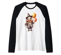 Cute Halloween Clown with Pumpkin Balloons Camiseta Manga Raglan