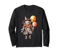 Cute Halloween Clown with Pumpkin Balloons Manga Larga