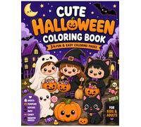 Cute Halloween Coloring Book for Kids & Adults: 34 Fun & Easy Coloring Pages Featuring Adorable Ghosts, Pumpkins, Witches, Bats, Black Cats, Candy, Haunted Houses, and More for Kids & Adults
