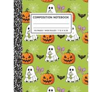 Cute Halloween Composition Notebook: Green Wide Ruled Halloween Notebook for Adults for Writing, Notes, Lists and Everyday Use