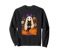Cute Halloween Ghost Hugging Black Cat Floral Sudadera
