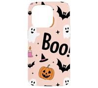 Cute Halloween Ghost Pumpkin Boo Spooky Bat Print Carcasa para iPhone 15 Pro
