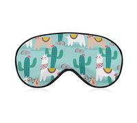 Cute Happy Llama and Cactus Sleep Mask Night Cover Eye para mujeres y hombres BlockLight para avión, viaje, siesta, correa ajustable
