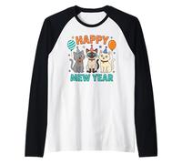 Cute Happy Mew Year 2026 Cat Party for Cat Dad Mom Kids Meow Camiseta Manga Raglan