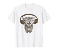 Cute Headphones Cat Funny Silly y2k Grunge Graphic Camiseta