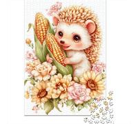 Cute Hedgehog with Corn and Flowers Rompecabezas Imposible,desafío para Adultos Juego Educativo 1000 Piezas Obra De Arte De Juego De para Adultos, Regalos A Partir De 14 Años 70x50cm/1000pcs