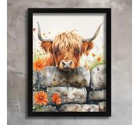 CUTE HIGHLAND COW BEHIND WALL HOME DECOR PICTURE WALL ARTWORK ANIMAL COW PRINT Poster A5 - Inspirador Motivacional Arte de la pared Vida diaria Cita alentadoras frases cortas famosas palabras inspira