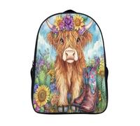 Cute Highland Cow Cactus Sunflower And Cowboy Boots Mochilas Escolares Adolescentes Para Escuela Intermedia Niño Y Niñas Bolsas Escolares 16 inch