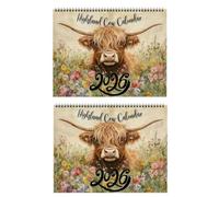 Cute Highland Cow Calendar 2026, 2 Pieces Highland Cattle Wall Calendars - Organizing & Planning, Cows Monthly Planner Scottish Wall Art Decor For Home Classroom Farmhouse, Scottish gift For Women