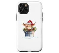 Cute Highland Cow Christmas Santa Hat Country Heifer Farm Carcasa para iPhone 11 Pro