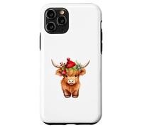 Cute Highland Cow Christmas Santa Hat Country Heifer Farm Carcasa para iPhone 11 Pro