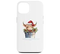 Cute Highland Cow Christmas Santa Hat Country Heifer Farm Carcasa para iPhone 13