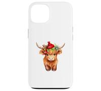 Cute Highland Cow Christmas Santa Hat Country Heifer Farm Carcasa para iPhone 13