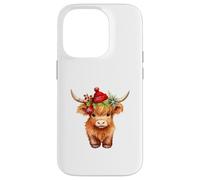 Cute Highland Cow Christmas Santa Hat Country Heifer Farm Carcasa para iPhone 14 Pro