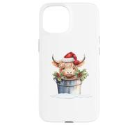 Cute Highland Cow Christmas Santa Hat Country Heifer Farm Carcasa para iPhone 15