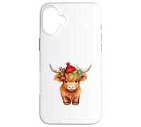 Cute Highland Cow Christmas Santa Hat Country Heifer Farm Carcasa para iPhone 16 Plus