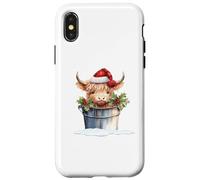 Cute Highland Cow Christmas Santa Hat Country Heifer Farm Carcasa para iPhone X/XS