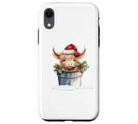 Cute Highland Cow Christmas Santa Hat Country Heifer Farm Carcasa para iPhone XR