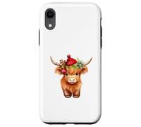 Cute Highland Cow Christmas Santa Hat Country Heifer Farm Carcasa para iPhone XR