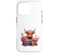 Cute Highland Cow Floral Flowers Country Heifer Farm Farmer Carcasa para iPhone 16 Pro