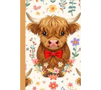 Cute Highland Cow in Red Bow Tie Lined Notebook - Adorable Floral Cow Design | Highland Cow Lover Journal | Gift for Kids, Teens & Cow Lovers | Paperback Writing Notebook