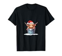 Cute Highland Cow in Santa Hat Country Heifer Farm Farmer Camiseta