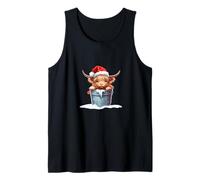 Cute Highland Cow in Santa Hat Country Heifer Farm Farmer Camiseta sin Mangas