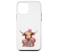 Cute Highland Cow Valentine Bow Country Heifer Farm Farmer Carcasa para iPhone 12 Mini