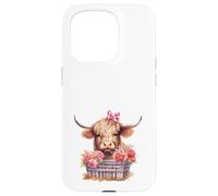 Cute Highland Cow Valentine Bow Country Heifer Farm Farmer Carcasa para iPhone 15 Pro