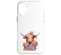 Cute Highland Cow Valentine Bow Country Heifer Farm Farmer Carcasa para iPhone 16 Plus